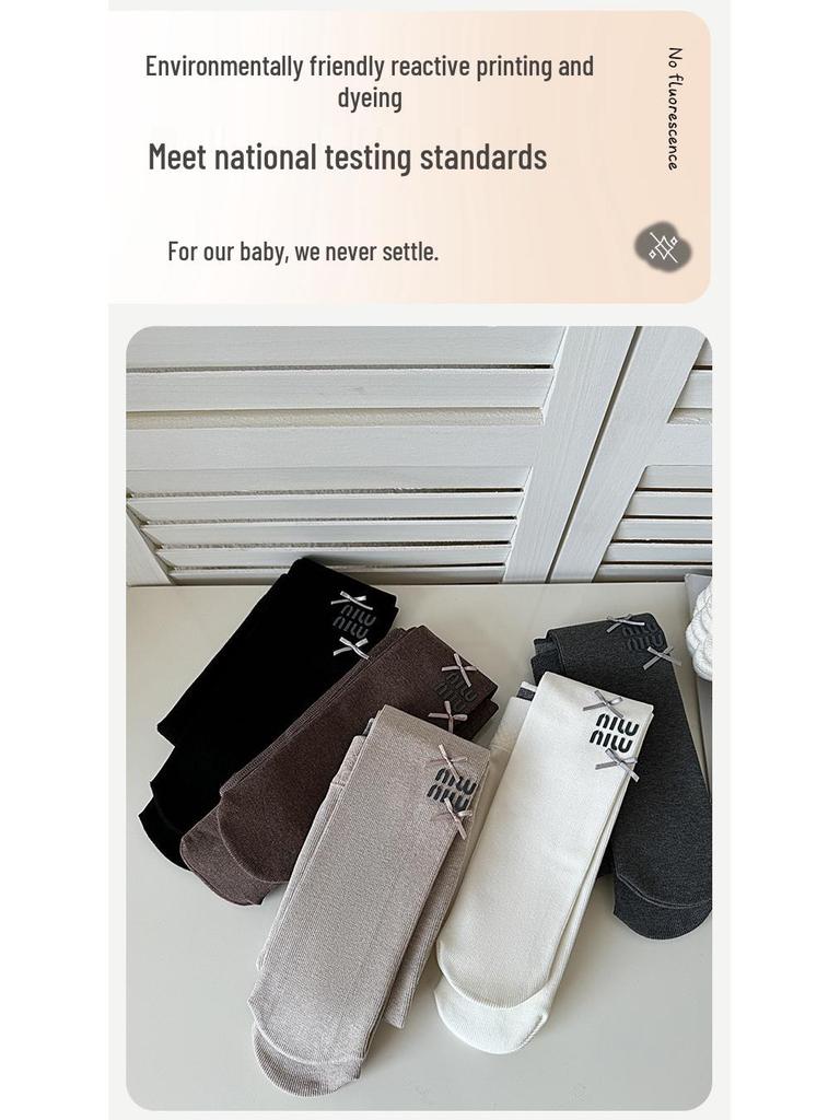 2025 Autumn-Winter Girls' Brushed Letter Leggings: Versatile White Elastic Tights