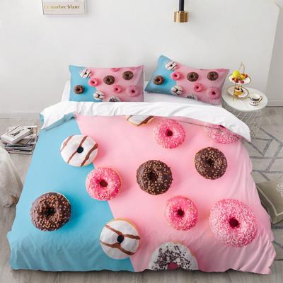 Twin/Full/Queen Size Cute 3D Food-Printed Down Quilt Cover & Pillowcase Bedding Set with Dessert Doughnut Pattern