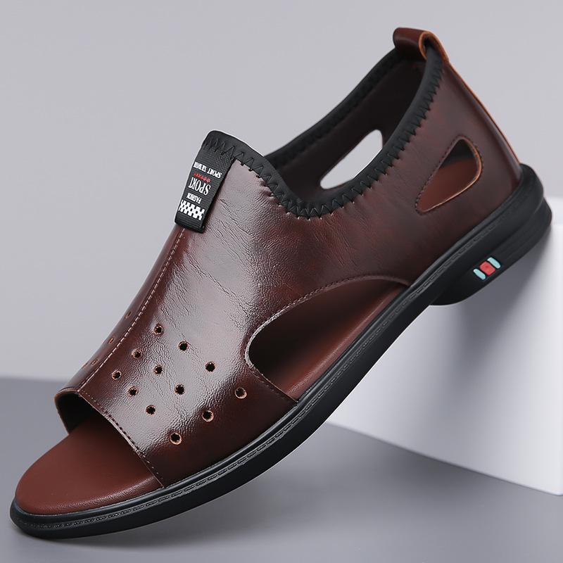 Sandals for Men Brand Casual Leather Sandals Fashion Outdoor Roman Sandal 2026New Comfort Flat Sandals Open-toed Beach Sandalias