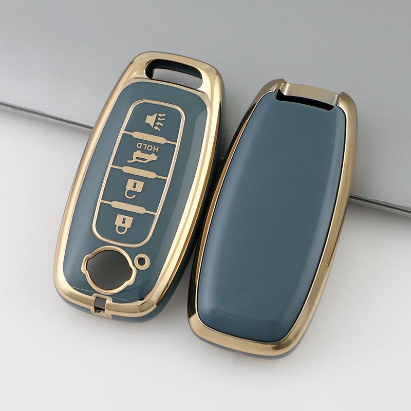 Nissan Car Key Cover - Gold Edge Protective Shell with Full Wrap and Buckle