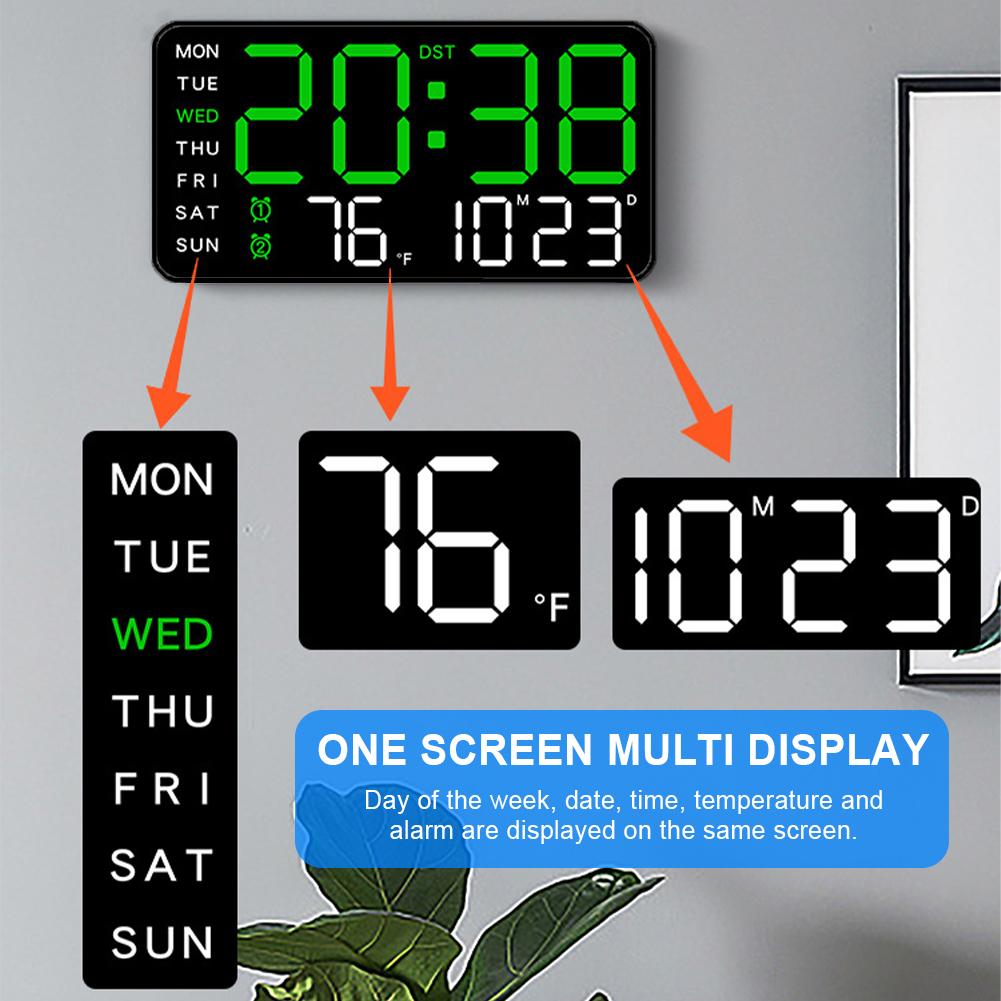 Digital Alarm Clock Electronic Wall Clock Large Number Display Bedside Alarm Clock Boarderless Wall-mounted Clock for Students