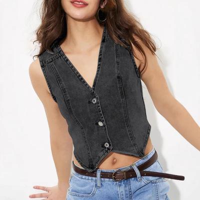 Neues V-Ausschnitt Denim Westentop für Damen