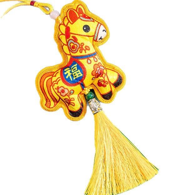 1Pc Chinese Style Zodiac Mascot Pendant Blessing Embroidery Lucky Fragrant Bag With Tassels Horse Incense Bag Car Hanging