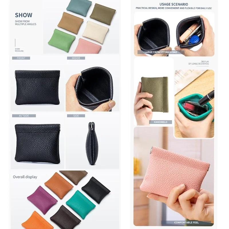 Mini Coin Purse Genuine Leather Small Coin Wallet Pebble Pattern Leather Squeeze Coin Purse Pouch Change Holder for Men & Women