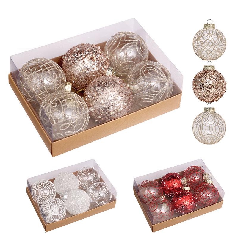 Exquisite 8cm Christmas Ornaments: Set of 6 Transparent Color-Painted Balls in Gift Box for Tree Decoration