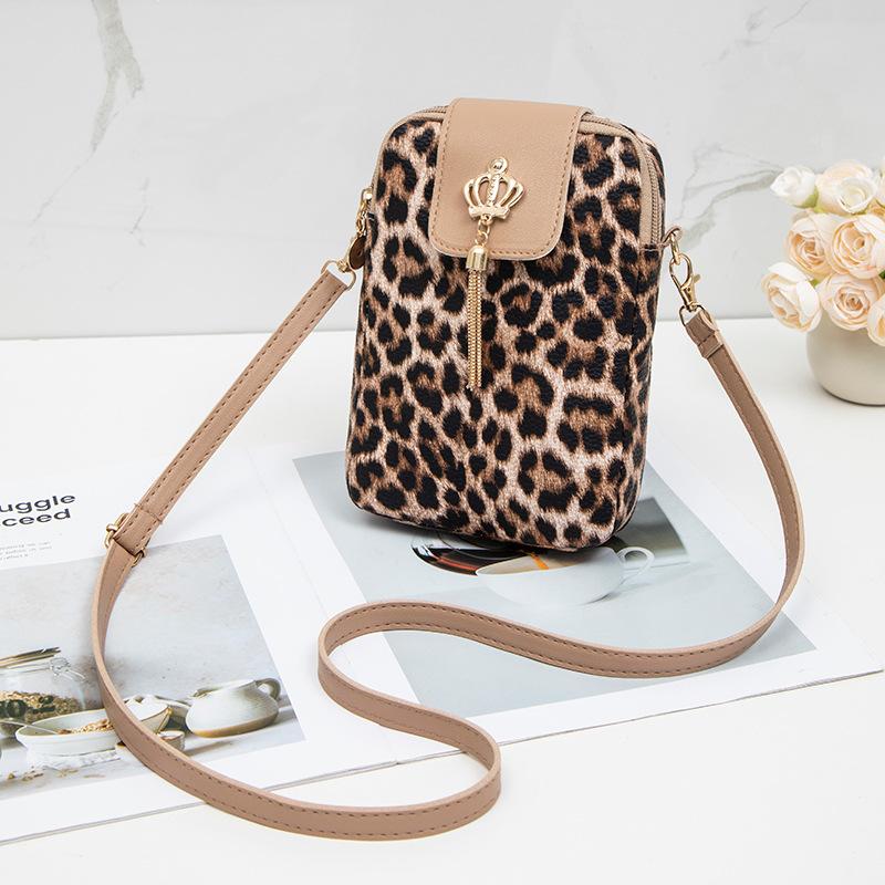 

Women s Leopard Print Crossbody Bag with Crown Tassel Charm Mini Purse, Detachable Adjustable Strap Phone Wallet Travel Accessory Shoulder Bag