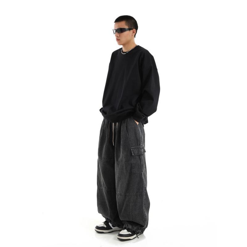 Black Baggy Cargo Jeans Trousers Men Casual Wide Leg Jogging Pants Oversize Vintage Straight Loose Work Jeans Pants Soft
