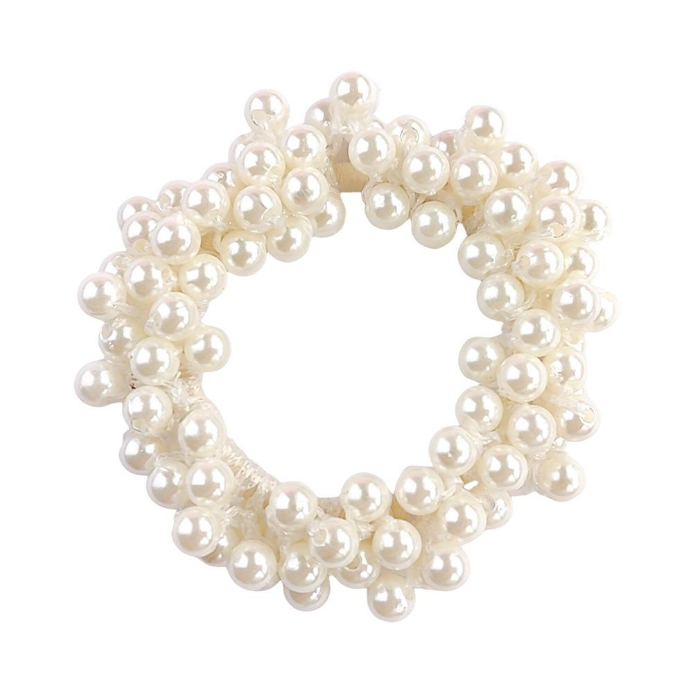 Woman Elegant Pearl Hair Ties Beads Girls Bow Scrunchies Rubber Hairbands Ponytail Holders Hair Accessories Elastic Hair Bands