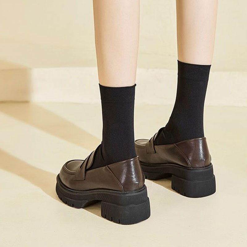 Small leather shoes women's new spring and autumn 2025 thick heel platform loafers British style retro soft leather single shoes women