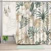 Summer Shower Curtain Green Tropical Plant Palm Tree White Floral Havaii Botanical Shower Curtains for Bathroom with 12 Hooks
