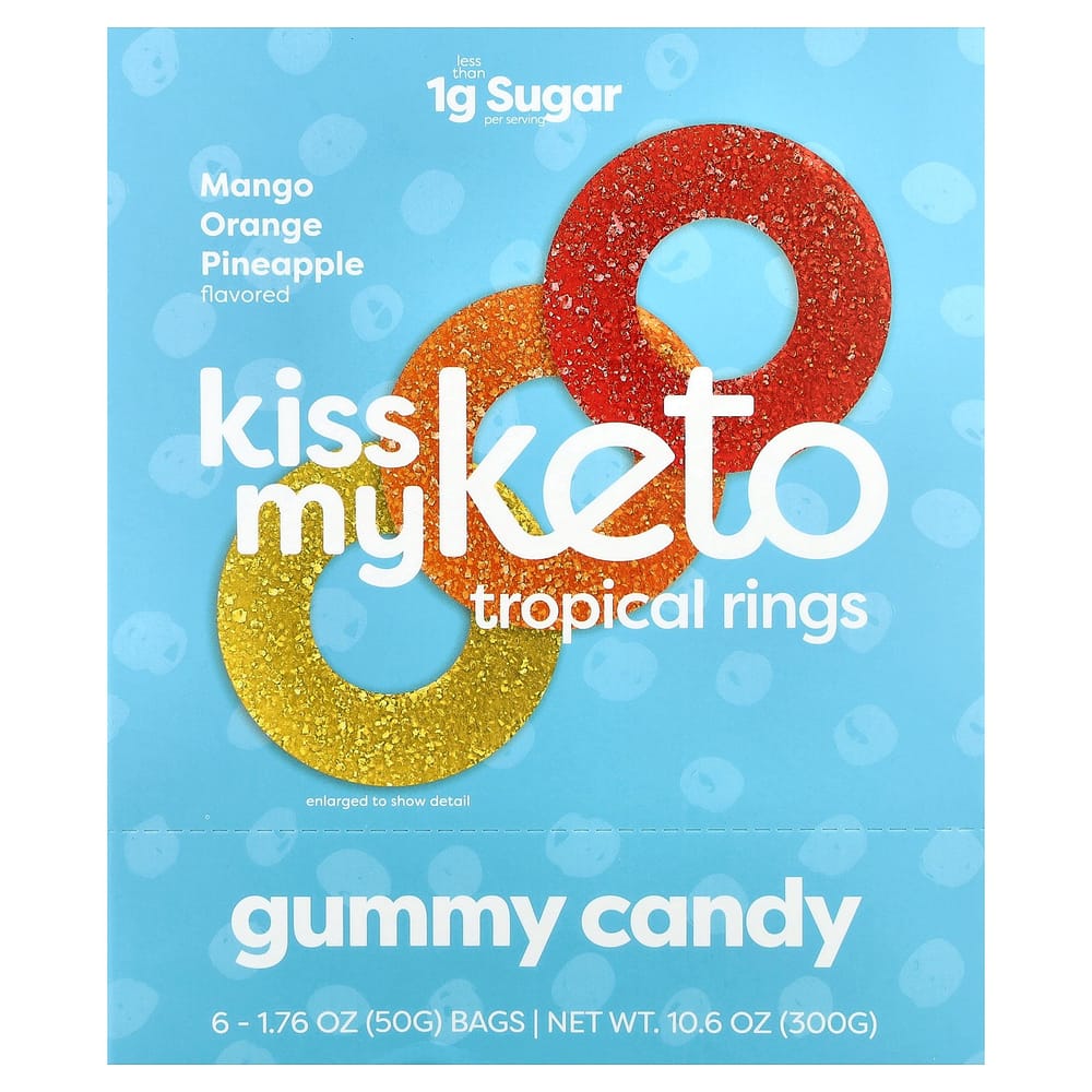 iHerb Gummy Candy Tropical Rings Mango Orange Pineapple, 6 Bags (50g Each) 6 ea - 1 ea