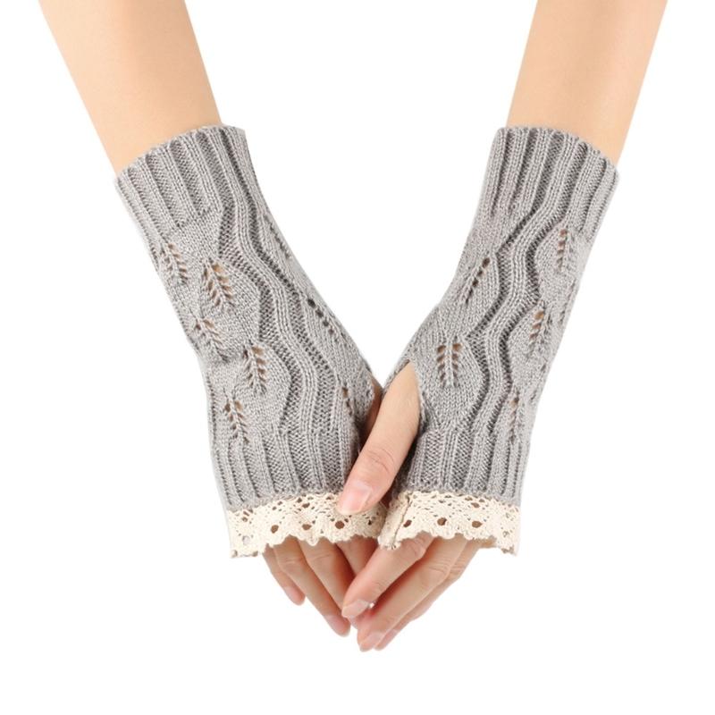 Lace Arm Sleeves Slouchy Y2K Warm Knit Gloves for Women Girl Casual Hand Warmers