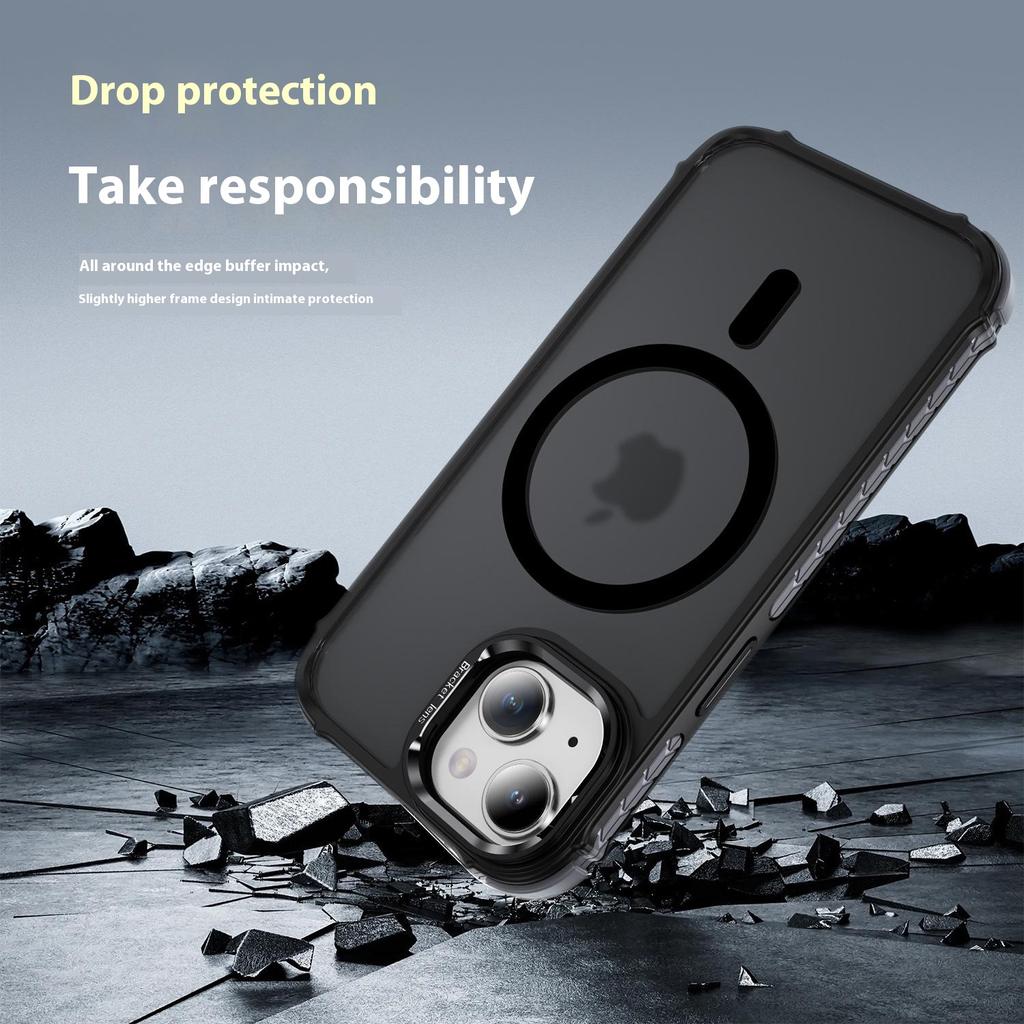 For iPhone 14 Case with Lens Kickstand Matte Back Cover Compatible with MagSafe