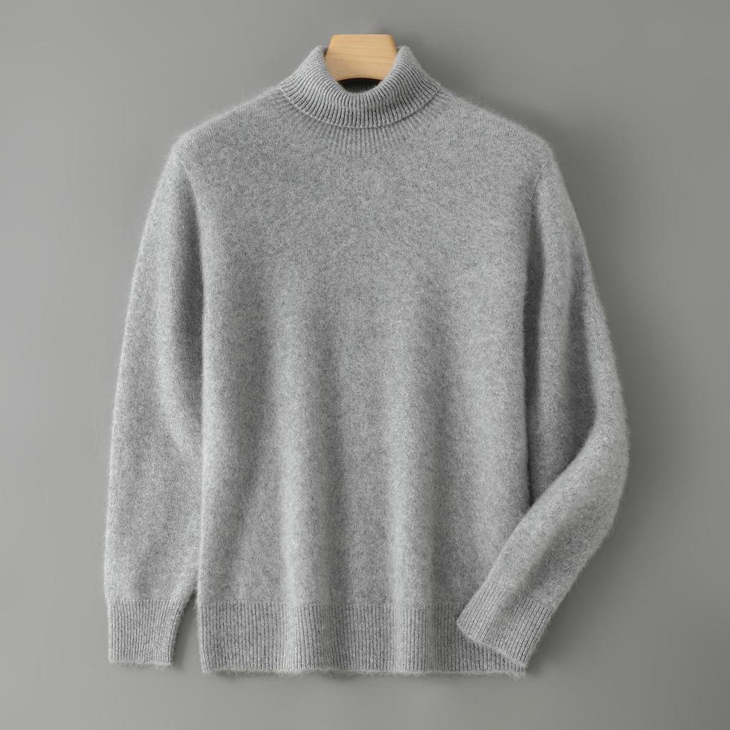 Men's High-Neck 100% Wool Thickened Cashmere Sweater – Autumn/Winter Long-Sleeved Loose Knit Base Layer
