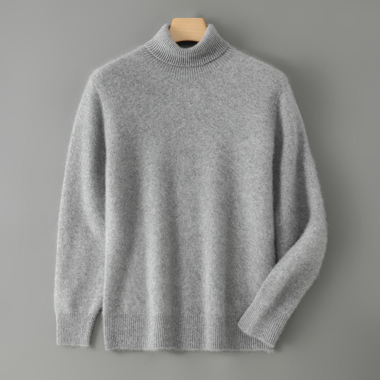 Men’s High-Neck Wool Knit Pullover – Thick, Autumn/Winter Warm Business Casual Sweater XL