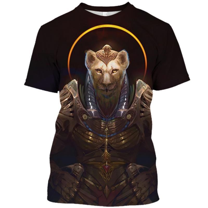Ägyptisches Pharaonenmuster Herren T-Shirt Gold Einzigartige Persönlichkeit Trend O-Ausschnitt T-Shirts Ägypten Anubis Sensenmann Kurzarm Tee