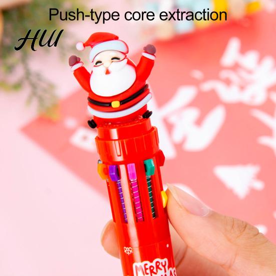 Efficient Multi-color Pen Christmas Ballpoint Pens 10-in-1 Retractable Cute Santa Snowman Multi-function Festive Writing Tool for Kids School Supplies