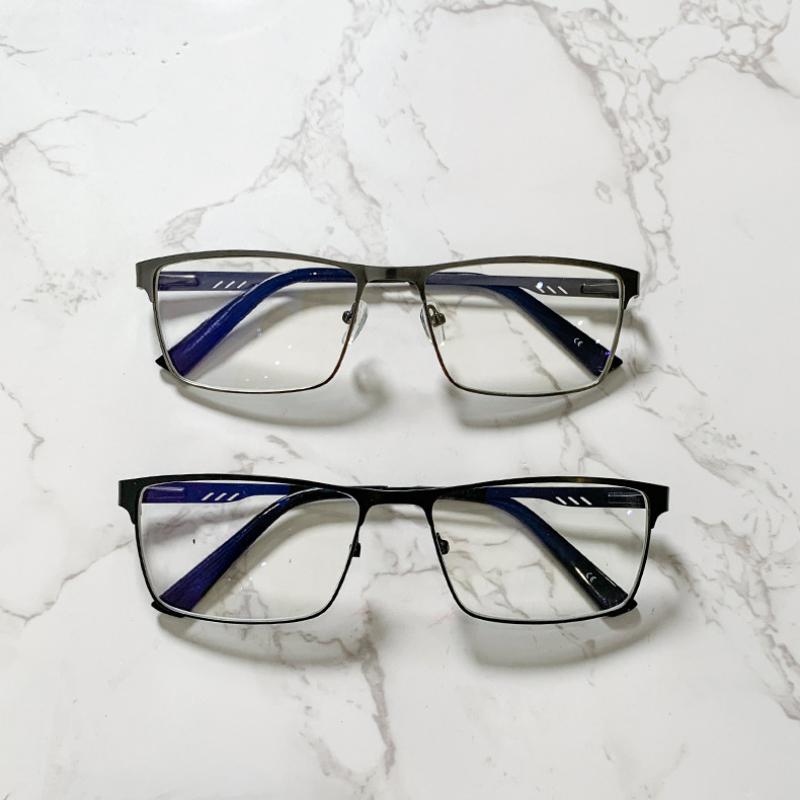 Men Square Metal Large Frame Spring Leg Myopia Glasses Classic Blue Light Blocking Elderly Protection Eyeglasses
