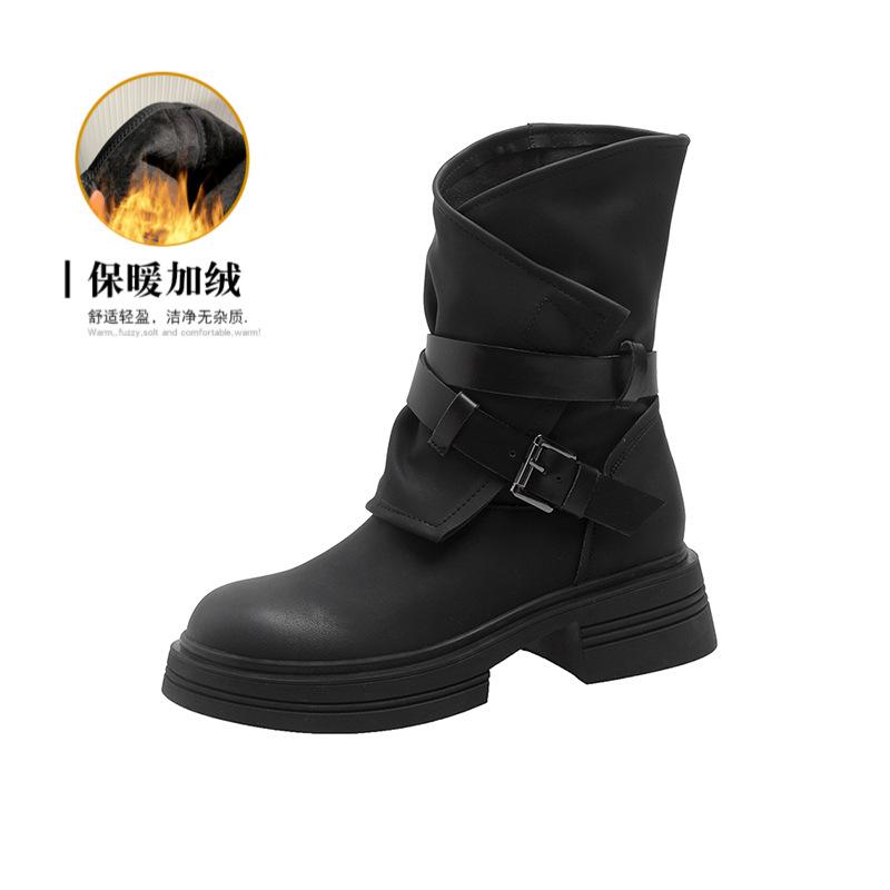 

Женские короткие ботинки осень и зима новые с внутренней платформой ботинки Мартин женские ботинки ретро пряжка на ремне толстый каблук ковбойские ботинки в западном стиле 39