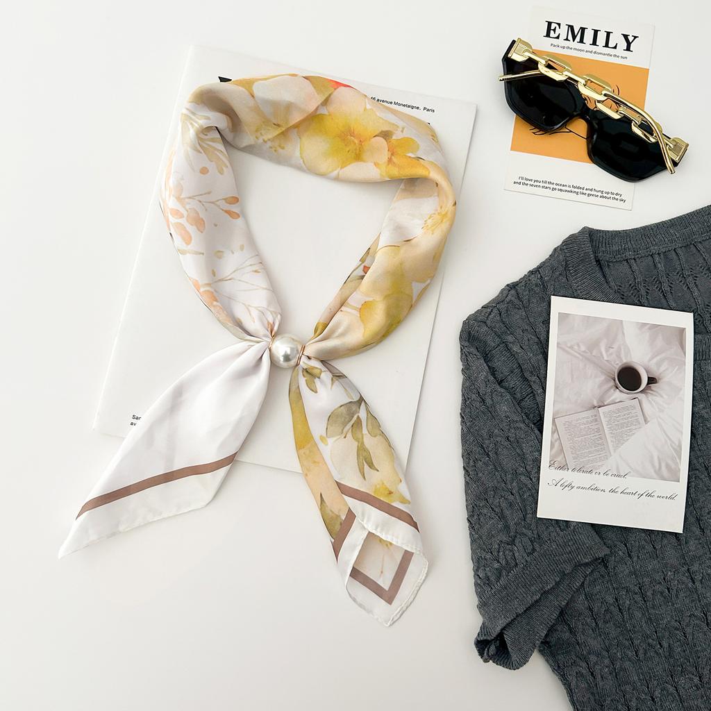 Summer imitation silk satin silk scarf magnetic suction silk scarf lazy silk scarf long necklace decorative thin scarf