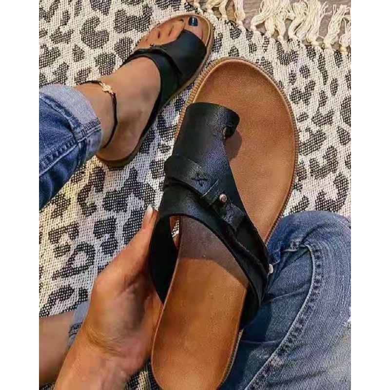 Large size cool slippers women's spring new flat-bottomed toe half slippers