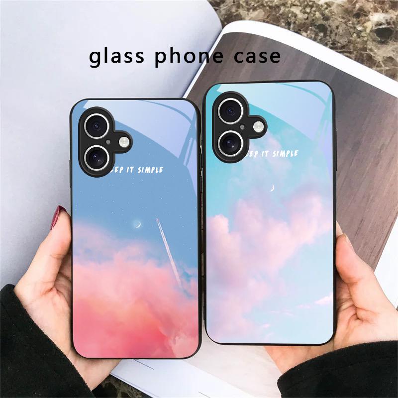 Dark Colored Seawater For iPhone 17 Air 16 E 15 Plus 14 Pro Max 13 12 Mini 11 5 6 7 8 Plus XR XS Max SE Black Glass Phone Case