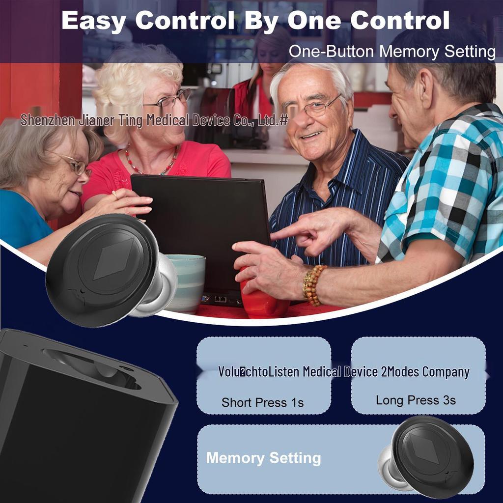 Rechargeable Invisible In-Ear Hearing Aid for Seniors with Noise Reduction and Clear Sound