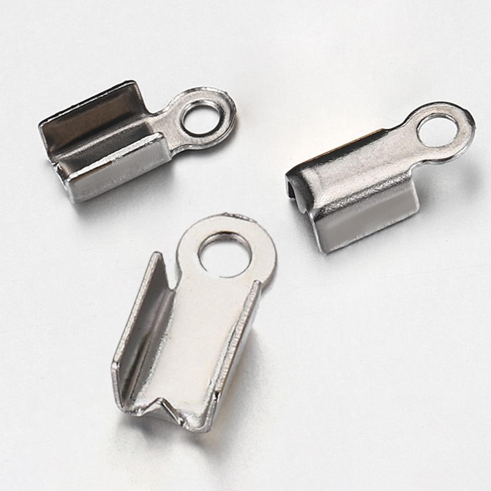 50pcs Stainless Steel Crimp End Caps Cove Clasps String Ribbon Leather Fold Clip Fastener Beads Connector for Jewelry Making DIY