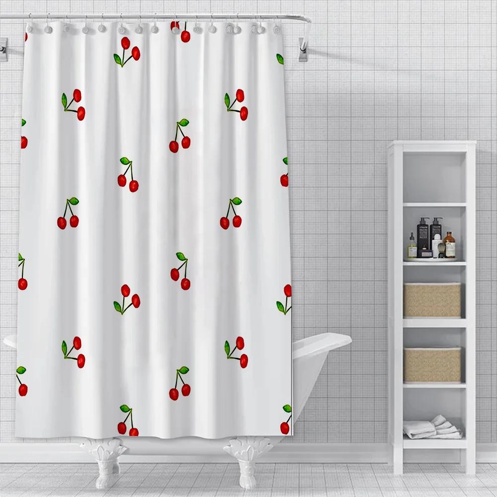 Charming Cherry Shower Curtain - Vibrant Lip & Plaid Designs for Playful Bathroom Décor, Waterproof, Easy Care & Unique Charm