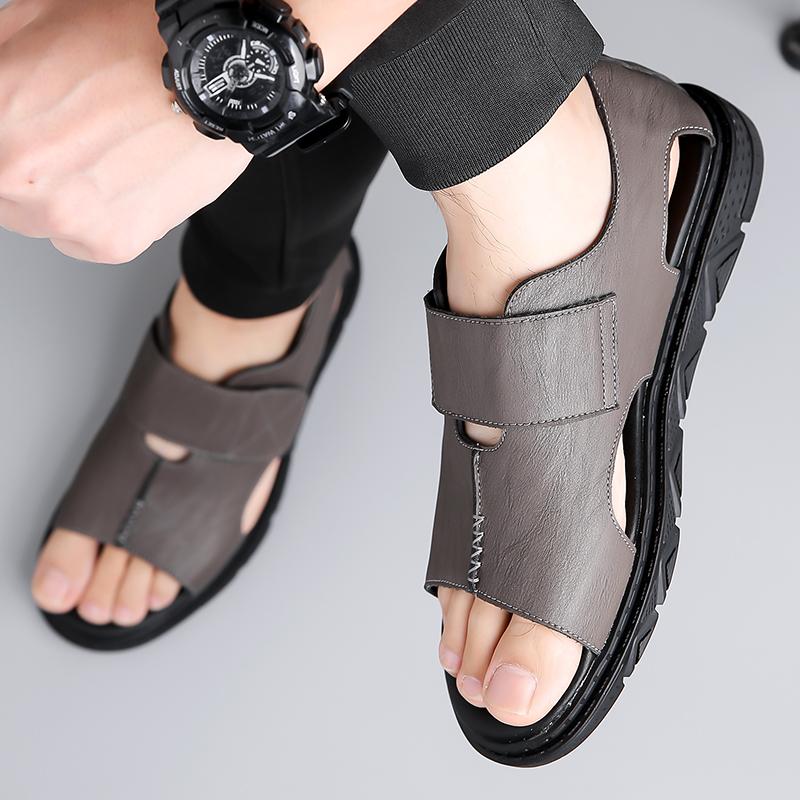 Fashion New Summer Minimalist Design High Quality Leather Men's Sandals Outdoor Casual Handmade Comfortable  Fashion Soft Beach Sandals