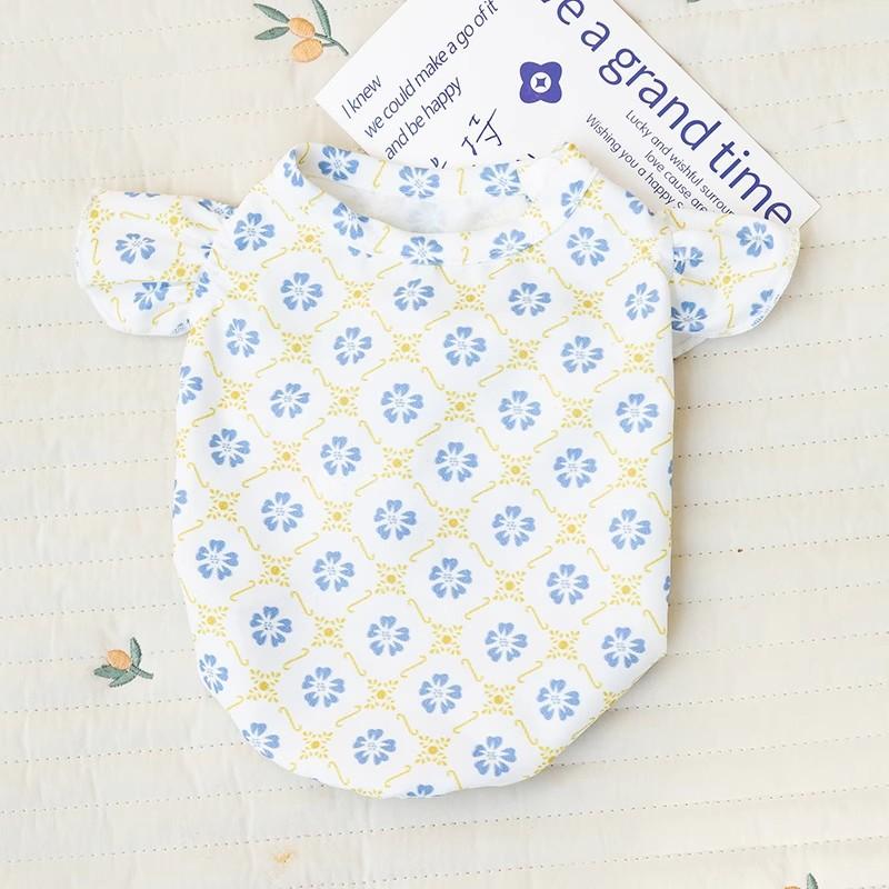 Spring and Summer Thin Breathable Full Print Floral Teddy Bear Small Dog Vest Pet Clothing Cat Dog Clothes