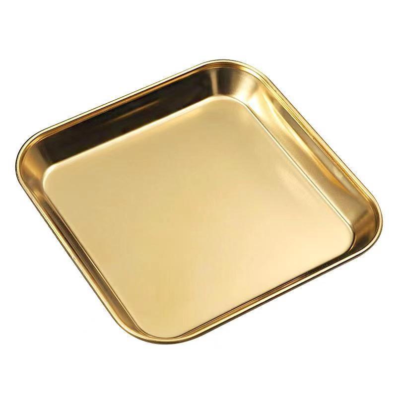 Gold 304 Stainless Steel Square Snack Plate for Korean Hot Pot and Seasoning