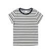 + Rear Bag Collar Sorona Neckline, Contrasting Striped Round Neck Front Shoulder Short-sleeved T-shirt for Women