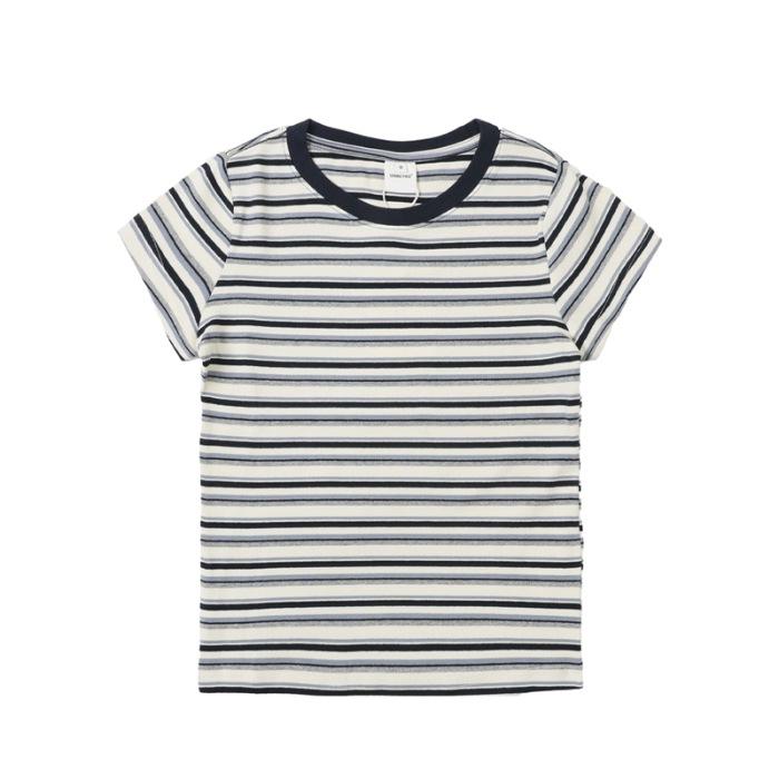 

+ Rear bag collar Sorona neckline, contrasting striped round neck front shoulder short-sleeved T-shirt for women S