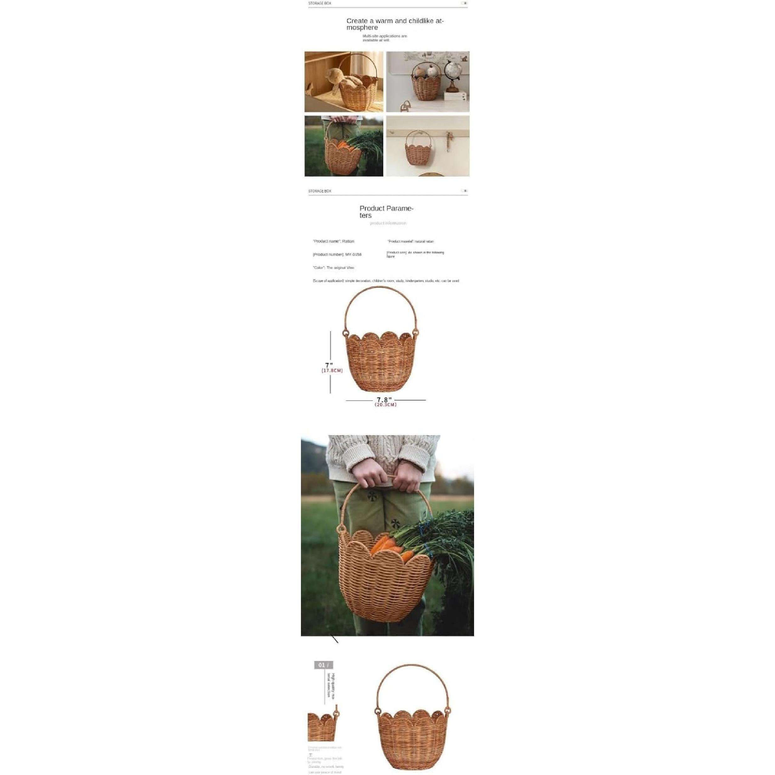 Scandinavian Rattan Tulip Flower Shaped Storage Basket, Outdoor Handheld Picnic Basket