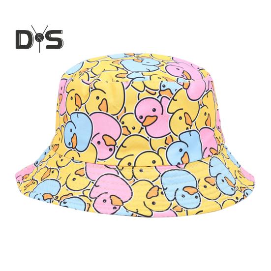 Fischerhut, flache Kuppel, breite Krempe, gelber Entendruck, Beckenhut, leicht, atmungsaktiv, Sonnenhut für den Außenbereich