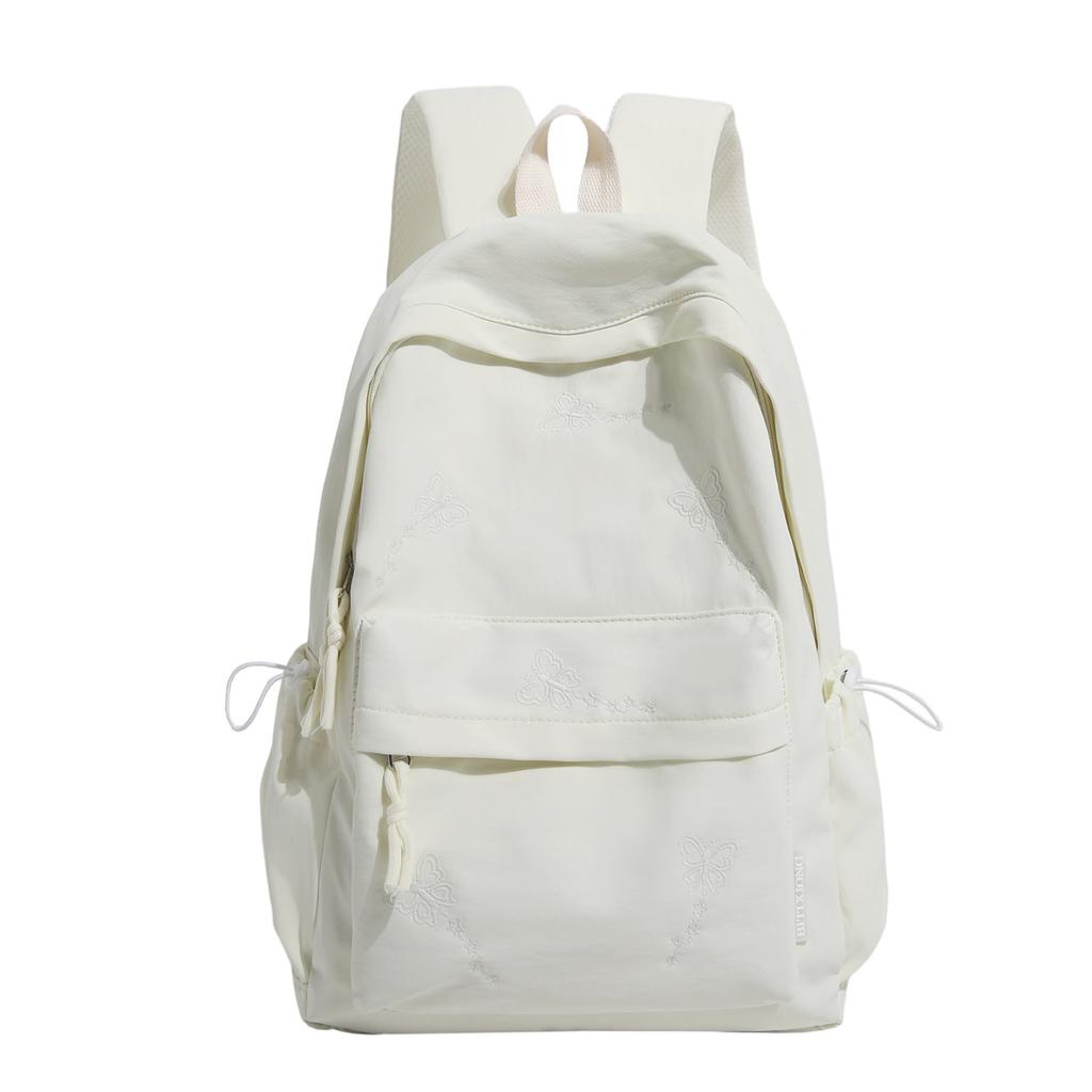 Cute Butterfly Embroidered School Backpack with Front Pocket Casual Daypack for Girls Daily Use