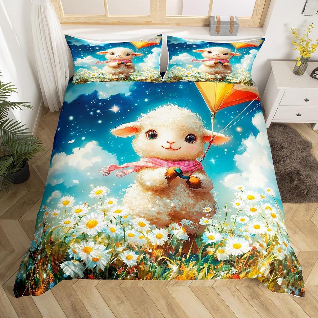 Sheep Duvet Cover Set For Kids Teens Comforter Covers Lightweight Down Room Decor Queen Size 2 Pillowcase 1 Duvet Cover No Quilt