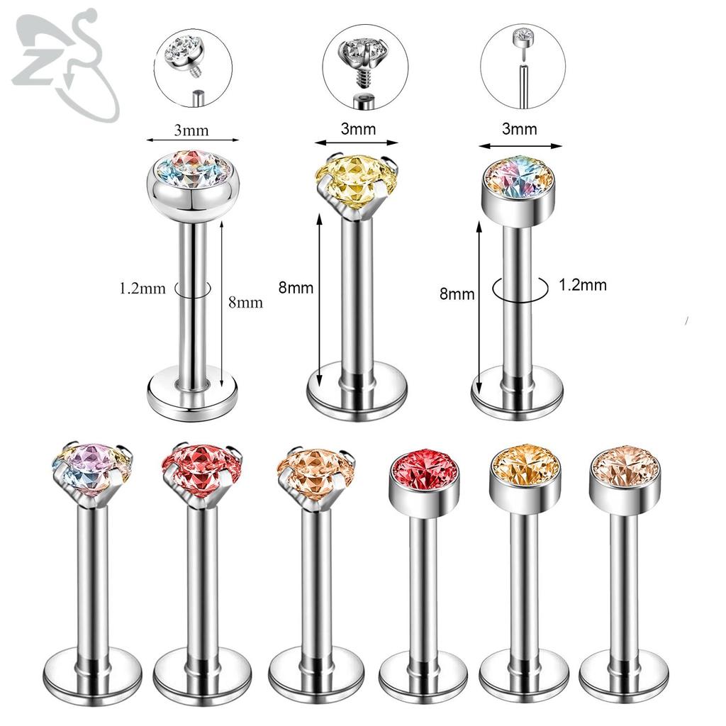 ZS 6-13 STK/LOT 16G Rustfritt Stål Leppe Labret Piercingsett Krystall Monroe Leppepiercing Øre Tragus Helix Bruskpiercing 6/8/10mm