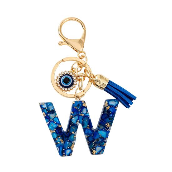 Blue Series Keychain Pendant Initial Letter Key Chain with Eyes Tassel Design