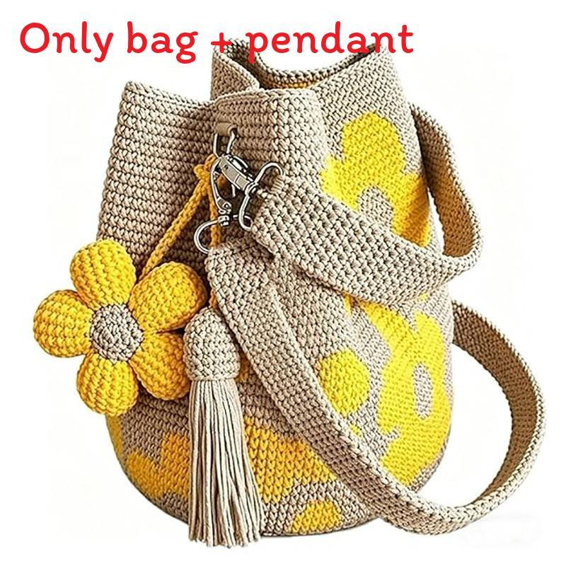 Handmade Crochet Flower Tote Bag With Pu Material For Gift Giving And Casual Use