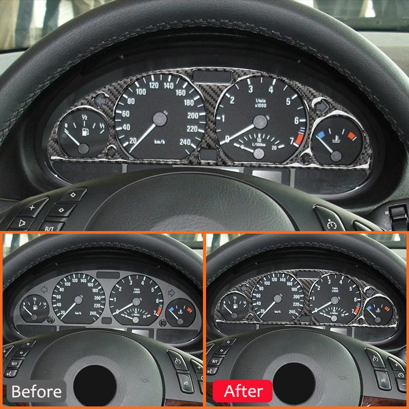 För BMW 3-serie E46 1997-2004 Kolfiber Bil Hastighetsmätare Skärmpanel Trim Ram Dekorationsdekal Interiörtillbehör
