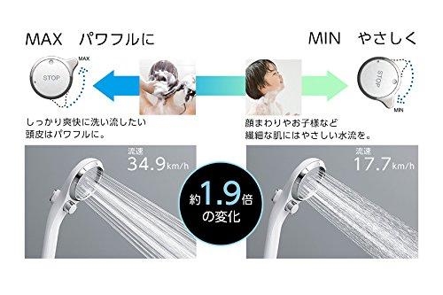 SANEI Adjustable Shower Head with Handheld Button for Power Adjustment and Temporary Water Stop, Water Saving, Silver, PS3032-80XA-SVP