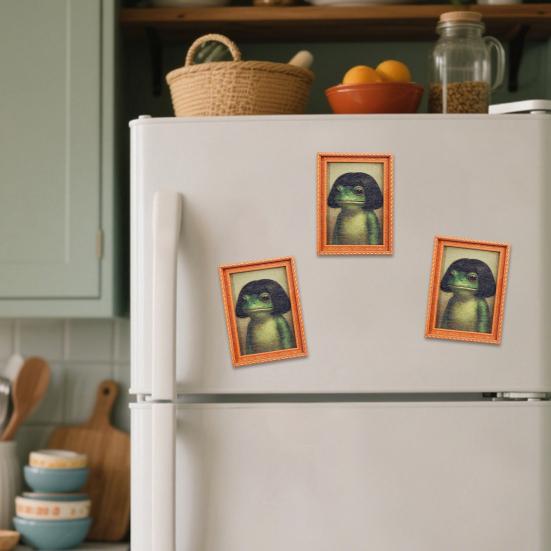 1/2/3/4/5Pcs Frog Fridge Magnet Kitchen Decor Vintage Mini Green Frog Refrigerator Magnet with Wooden Frame Home Office Decoration