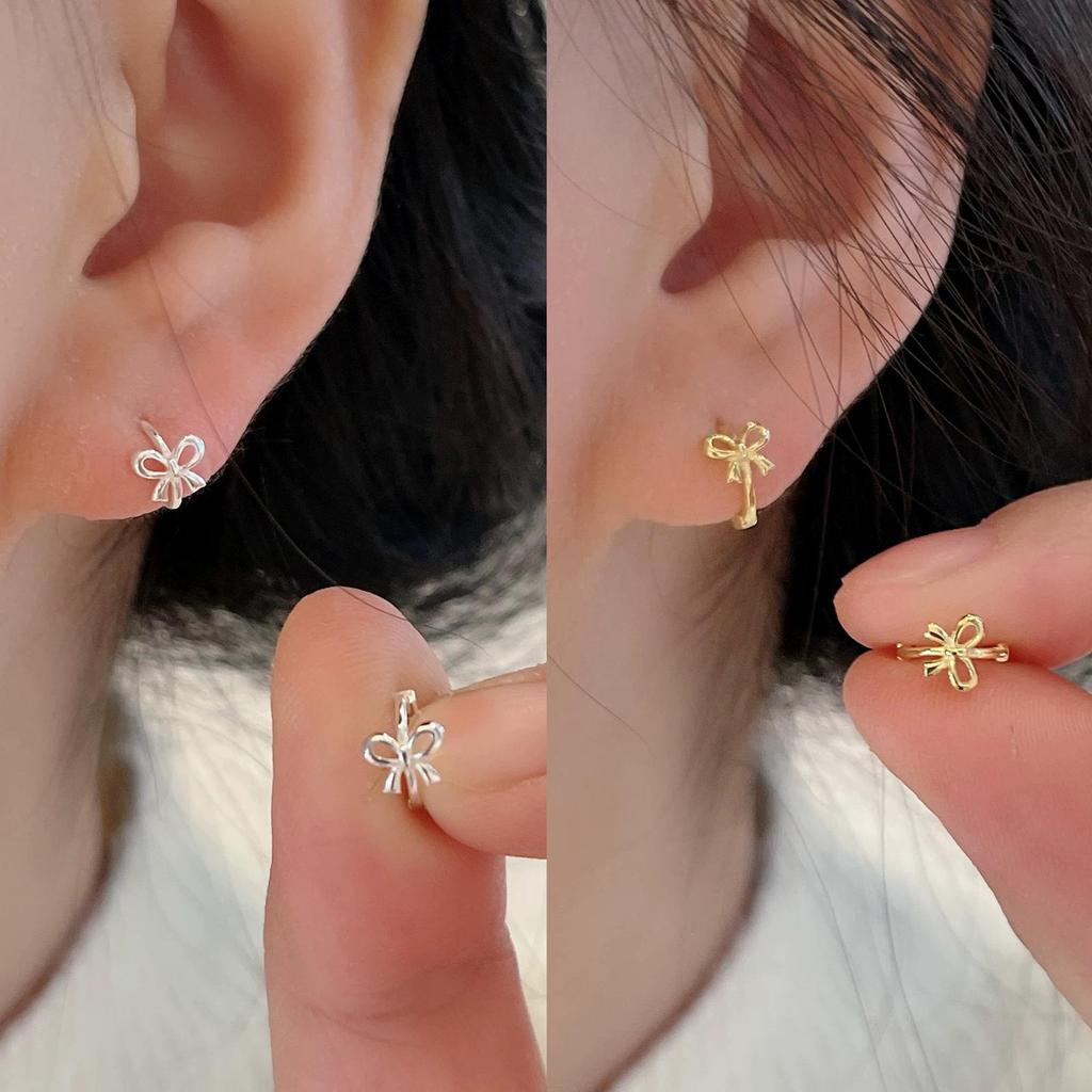 Minimalistische S925 Sterling Silber Schleifenohrringe – High-End Nischen-Design für Ohrpiercing.