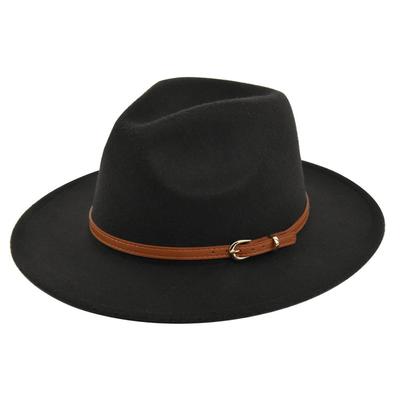 Retro Jazz Hat, Dark Khaki Belt, Woolen Hat, Cowboy Ancient Black Woolen Hat, Flat Brim Hat