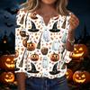 Women Casual Halloween Print V Neck Button Three Quarter Sleeve T Shirt Top Lightweight Comfortable Fit