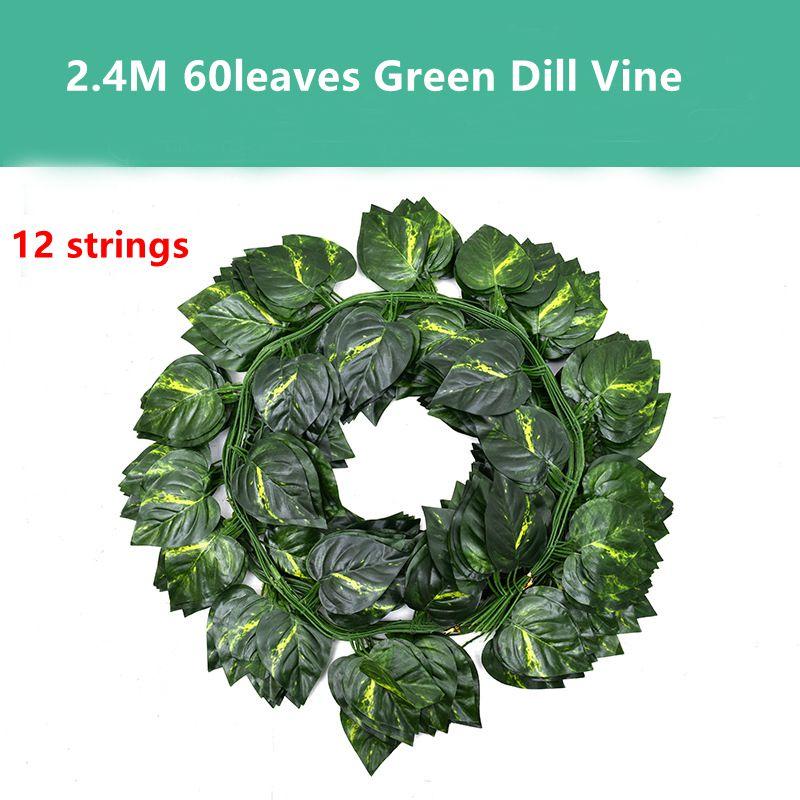 6/12Pcs 2.4M Artificial Plants Vine Fake Leaf Garland Hanging Wall Ornament Leaves Vine for Home Decor Garden Wedding Decoration