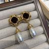 Medieval Vintage Flower Water Drop Earrings Light Luxury High Sense Retro Court Style Stud Earrings Temperament Earrings