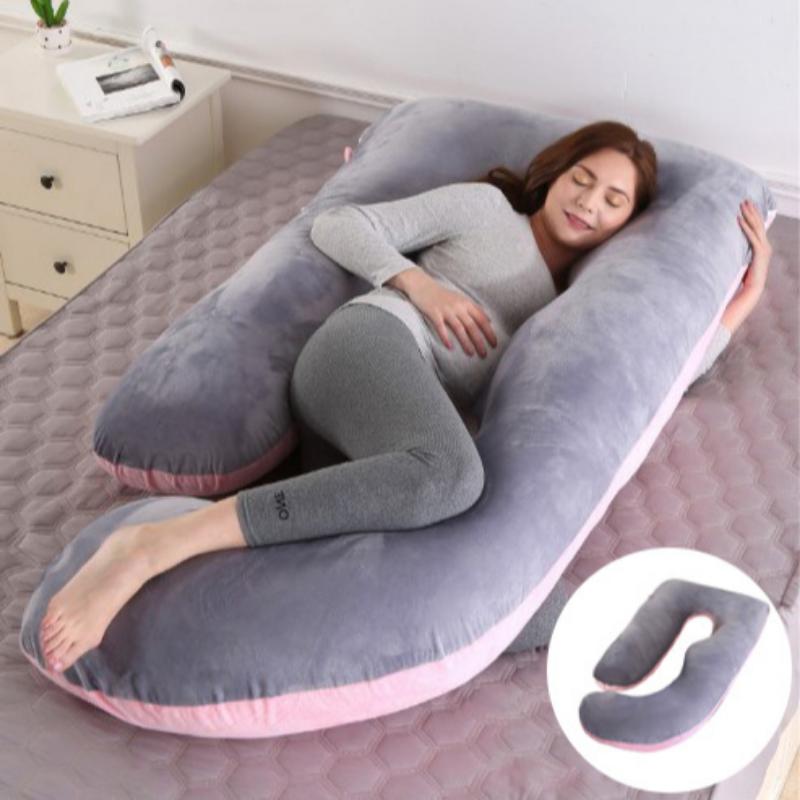 Crystal Velvet J-shaped Pregnancy Pillow Nursing Pillow Pregnant Woman Belly Support Pillow Side Sleeping Pillow Waist Pillow